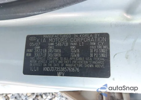 2008 Kia Sorento Lx z USA, uszkodzony, nr VIN KNDJD735385761676